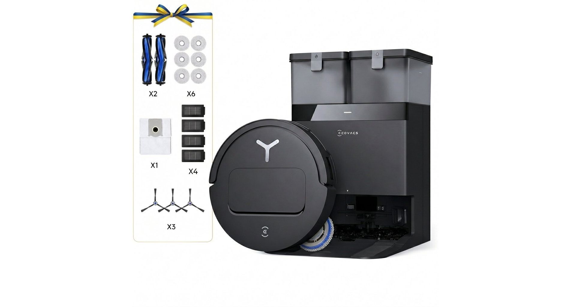 ECOVACS DEEBOT T50 OMNI Care Robot Vacuum & Mop, Extra Replacement Accessories, 3.19” Ultra-Slim 15,000Pa, All-in-One Station, ZeroTangle 2.0 for Hair