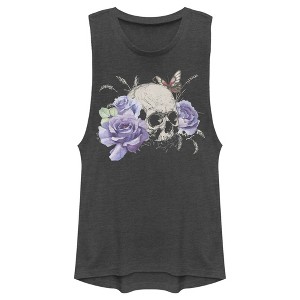 Juniors Womens Lost Gods Flower Skull Festival Muscle Tee - 1 of 4