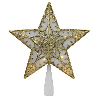 Northlight 9" Gold and White Glittered Star LED Christmas Tree Topper - Warm White Lights