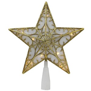 Northlight 9" Gold and White Glittered Star LED Christmas Tree Topper - Warm White Lights - 1 of 3