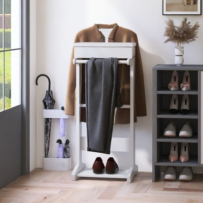 Stylish Portable Garment Rack - Versatile Clothes Valet Stand with Storage Organizer for Home ,Events, White