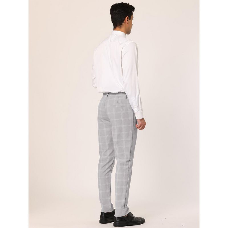 Lars Amadeus Men's Plaid Patterned Slim Fit Flat Front Business Dress Pants, 5 of 7