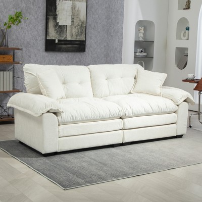 SKRAN 84" Loveseat Sofa, Chenille Wide Sofa Couch with Deep Seat, 2 Throw Pillows & Foam Cushions, Suitable for Living Room, Apartment