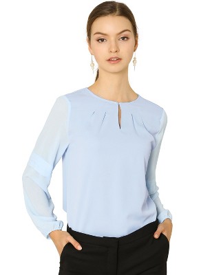 INSPIRE CHIC Women's Chiffon Semi Sheer Keyhole Neck Elegant Work Blouse