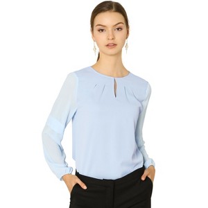 INSPIRE CHIC Women's Chiffon Semi Sheer Keyhole Neck Elegant Work Blouse - 1 of 4