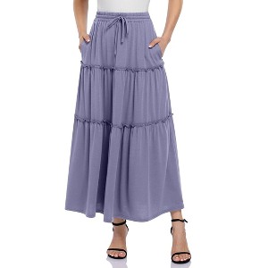 Clearlove Women Midi Skirt with Pockets Elastic High Waist A Line Lace Tiered Skirt - 1 of 4