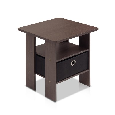 Furinno Andrey End Table Nightstand with Bin Drawer, Dark Brown/Black