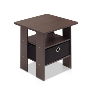 Furinno Andrey End Table Nightstand with Bin Drawer, Dark Brown/Black - 1 of 1