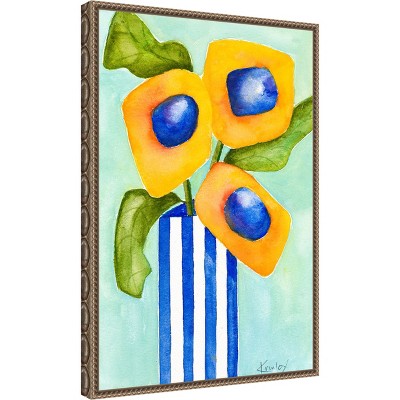 Yellow and Blue Floral Beaded Framed Canvas Wall Art