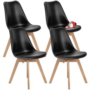 Wooakway Set of 4 PU Leather Upholstered Dining Chairs with Wood Legs for Kitchen Dining Living Room - 1 of 4