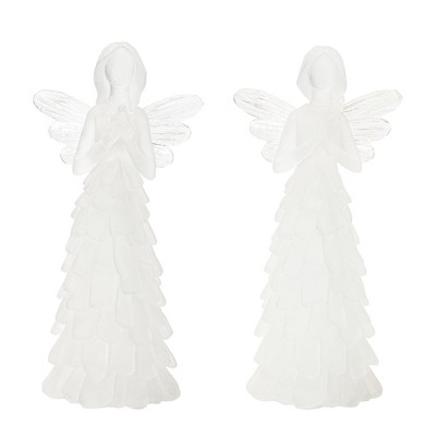 White Frosted Resin Angel Figurines Set of 4