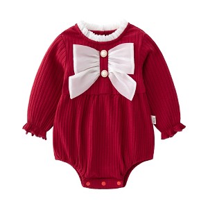 MyKids-USA Baby Solid Color Big Bow Patched Design Beautiful Princess Onesies - 1 of 4