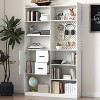 Bookcase with pegboard and drawers, 9 compartment display bookshelf, modern wide wooden shelving white - 3 of 4