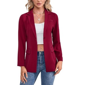 Casual Blazer Jackets for Women Long Sleeve Open Front Button Work Office Suit Jacket with Pockets - 1 of 4