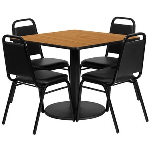 Emma and Oliver 36" Square Laminate Table Set with 4 Trapezoidal Banquet Chairs - 1 of 2