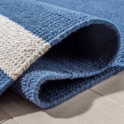 Navy and Ivory Handwoven Cotton Area Rug, 5' x 8'