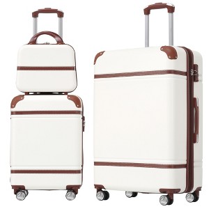 NAYSAYE Luggage 3 Piece Set with Cosmetic Case Hardside Spinner Suitcases TSA Lock for Travel, White, 18"*12.2"*28.3" - 1 of 4