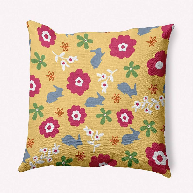 16&#34;x16&#34; Flowery Love with Easter Bunnies Square Throw Pillow Yellow/Blue - e by design, 1 of 6