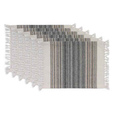 6pk Cotton Striped Fringe Placemats Black - Design Imports