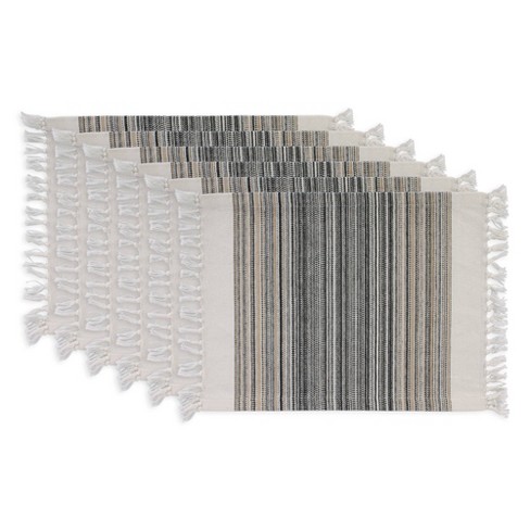 6pk Cotton Striped Fringe Placemats Black - Design Imports : Target