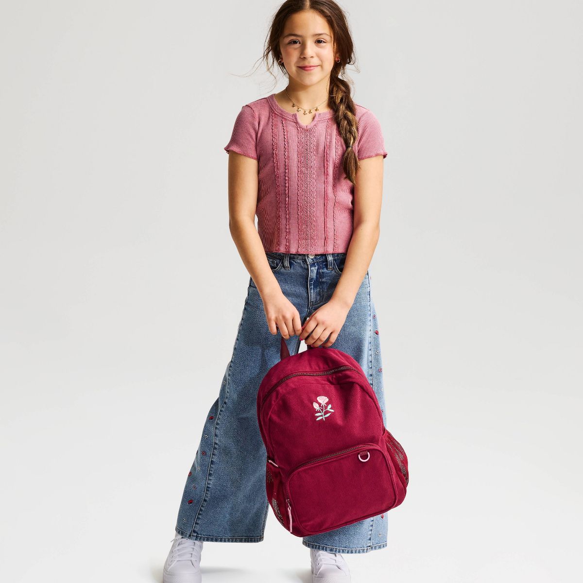 Girls' Short Sleeve Fitted Lace Trim Waffle Knit T-Shirt - Cat & Jack™ - thumbnail 7