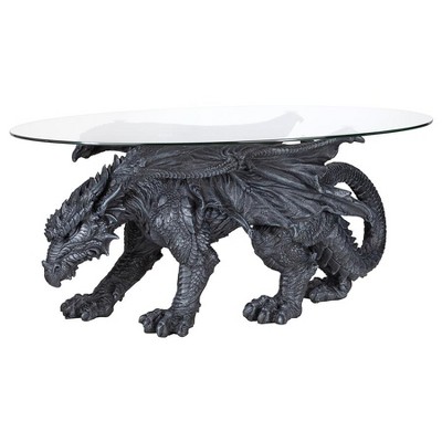 Oval Glass Outdoor Coffee Table with Dragon Design