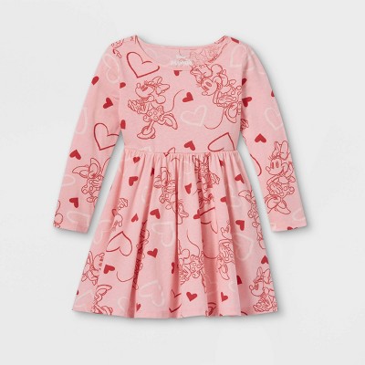Toddler Girls' Minnie Mouse Valentine's Day Long Sleeve Knit Dress - Pink