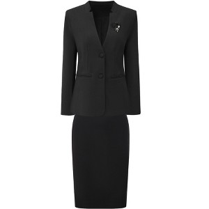INSPIRE CHIC Women's Outfit Business Work Blazers and Pencil Skirts with Brooch Pin Suit Set 2 Pcs - 1 of 4