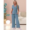 INSPIRE CHIC Women's Turndown Collar Knit Short Sleeve Top with Side Pocket Long Pant Pajamas Set - 2 of 4