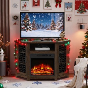 Parrot Uncle 45 in. Dark Walnut Corner TV Stand Fits TVs up to 55 in. with 18 in. Electric Fireplace - 1 of 4