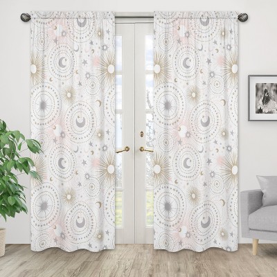 Celestial Gray and Gold Sheer Rod Pocket Kids Window Panels