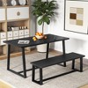 Costway 56.5"L Large Wood Dining Bench with Metal Frame Adjustable Footpads for Kitchen Black/Coffee - image 2 of 4