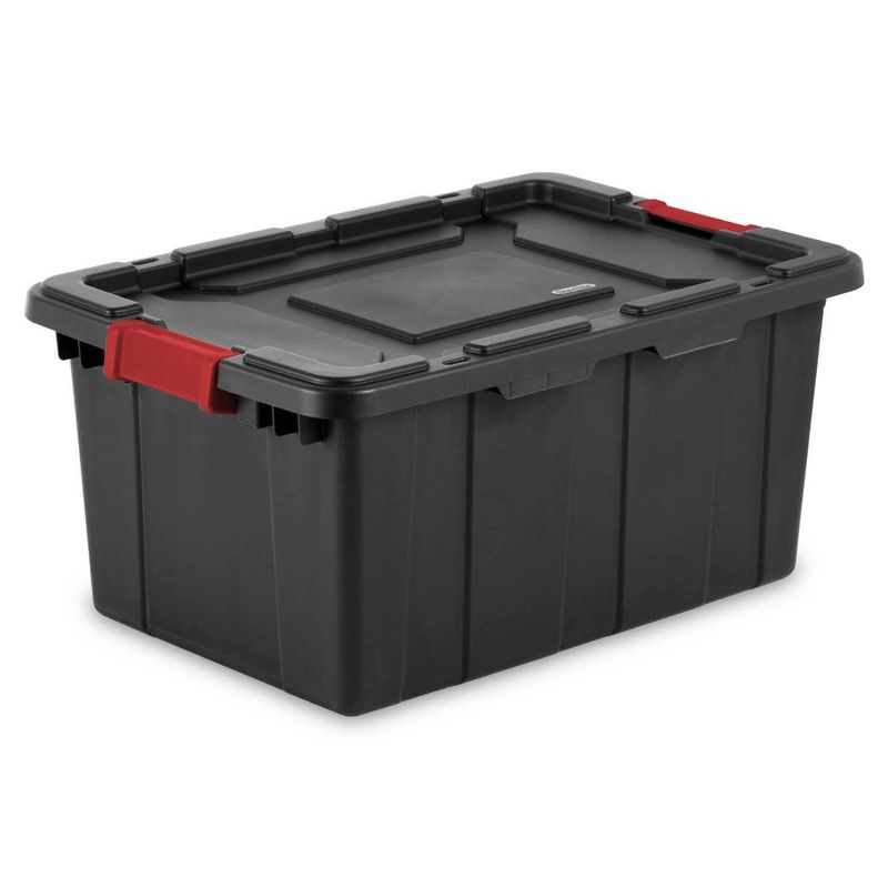 Sterilite 15 Gallon Stackable Industrial Tote with Latches, Tie Down Holes, and Indexed Lids for Heavy-Duty Storage Needs, 2 of 5
