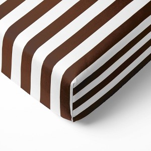 Bacati - Chocolate Wide Stripes 100 percent Cotton Universal Baby US Standard Crib or Toddler Bed Fitted Sheet - 1 of 4