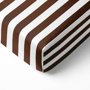 Bacati - Chocolate Wide Stripes 100 percent Cotton Universal Baby US Standard Crib or Toddler Bed Fitted Sheet