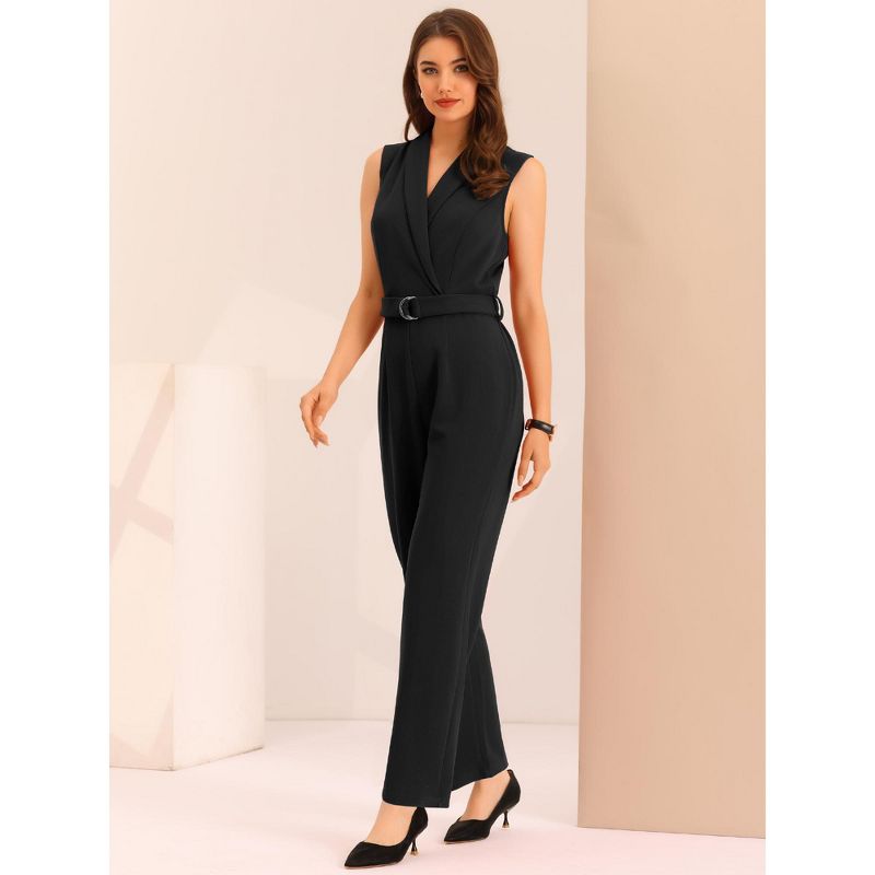 Allegra K Women's Casual Sleeveless Shawl Collar Office Belted Cropped Jumpsuit, 2 of 6