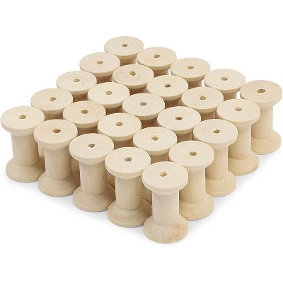 25 Pack Wood Spools 1.37" x 1.93", Splinter-Free Wooden Thread Spools for Unfinished DIY Wood Craft Projects and Wire Sewing