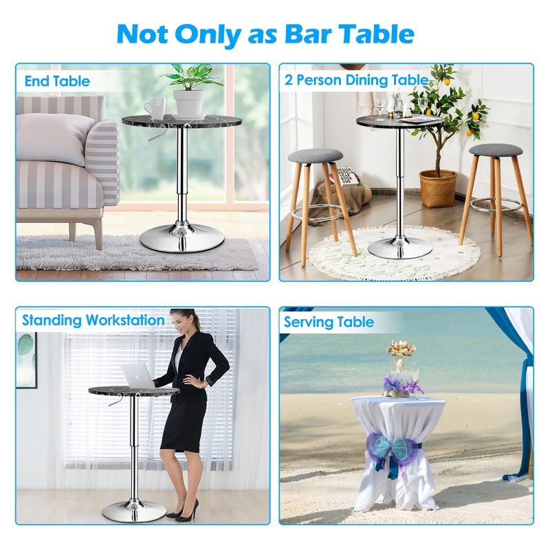 Costway Round Bistro Bar Table Height Adjustable 360-degree Swivel Black, 5 of 11