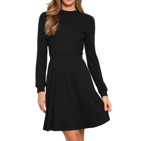 Женские платья INSPIRE CHIC Women's Long Sleeve Casual Crew Neck Ribbed Knit Textured Sweater Dress X-Large Black