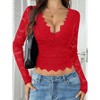 Clearlove Lace Long Sleeve Tops for Women - Sexy Sheer Bell Sleeve Deep V Neck Slim Fit Crop Top Going Out Shirts 2025 - 4 of 4