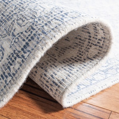 Blue and Ivory Hand-Tufted Wool Runner Rug, 2'3" x 9'