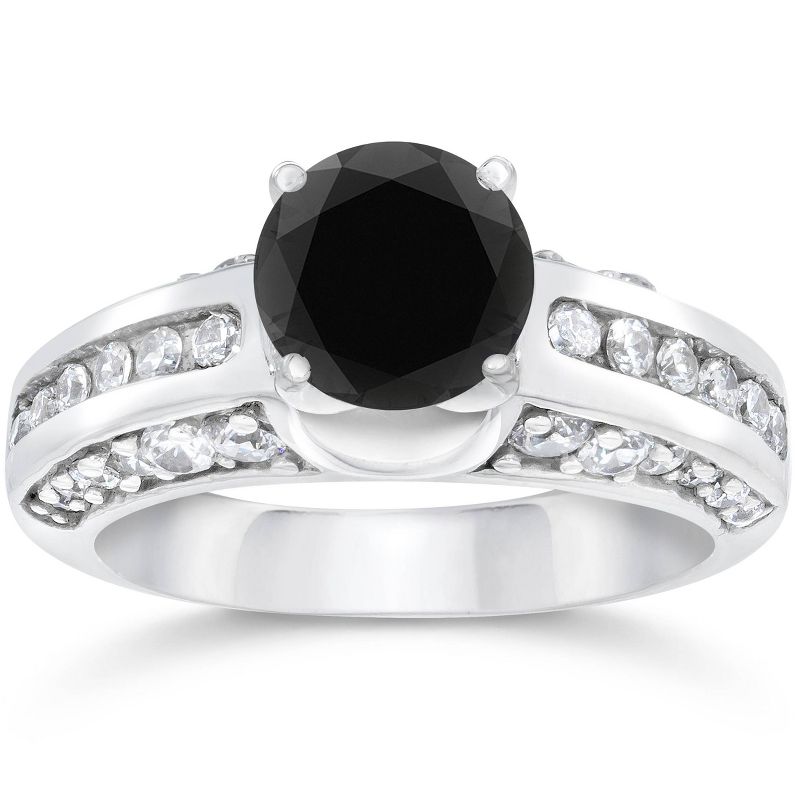 Pompeii3 3ct Treated Black & White Accent Diamond Engagement Ring 14K White Gold, 1 of 4
