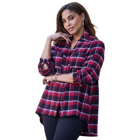 Jessica London Women's Size Long Sleeve Flannel 14 W - Black Tartan Plaid : Target