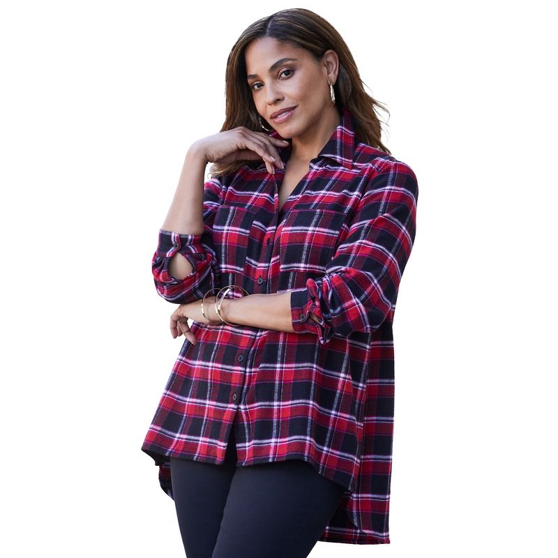 Jessica London Women's Plus Size Long Sleeve Flannel Shirt, 1 of 2