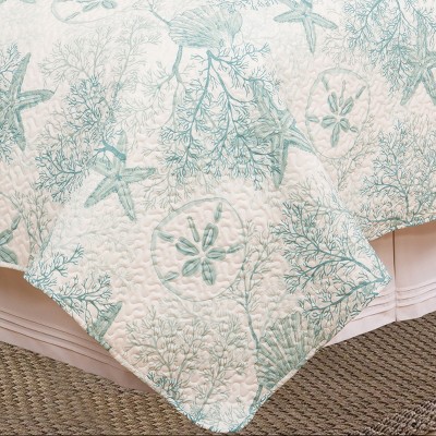 Twin Blue Microfiber Reversible Coastal Quilt Set