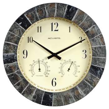 14" Outdoor / Indoor Wall Clock with Thermometer and Humidity - Faux Slate Finish - Acurite