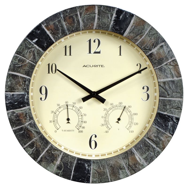 14" Outdoor / Indoor Wall Clock with Thermometer and Humidity - Faux Slate Finish - Acurite, 1 of 5