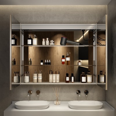 36'' x 36'' Silver Aluminum LED Medicine Cabinet with Mirror