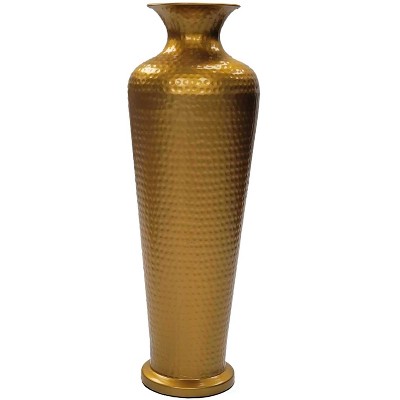 Elegant Gold Hammered Metal Floor Vase, 26-Inch Tall