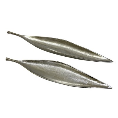 Essential Decor & Beyond 2-Piece Set Aluminum Cast Elongated Leaf Tray in Silver